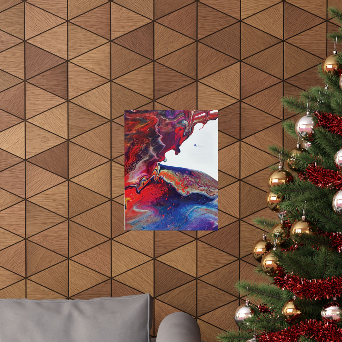 Abstract Fluid Art Matte Poster Universe Vertical Red & Blue Wall Art