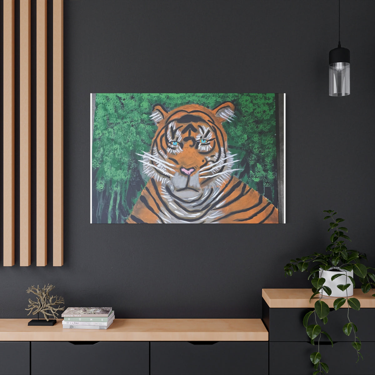 Tiger Portrait Matte Canvas Wall Art Bold Jungle Tiger Painting on Stretched Canvas