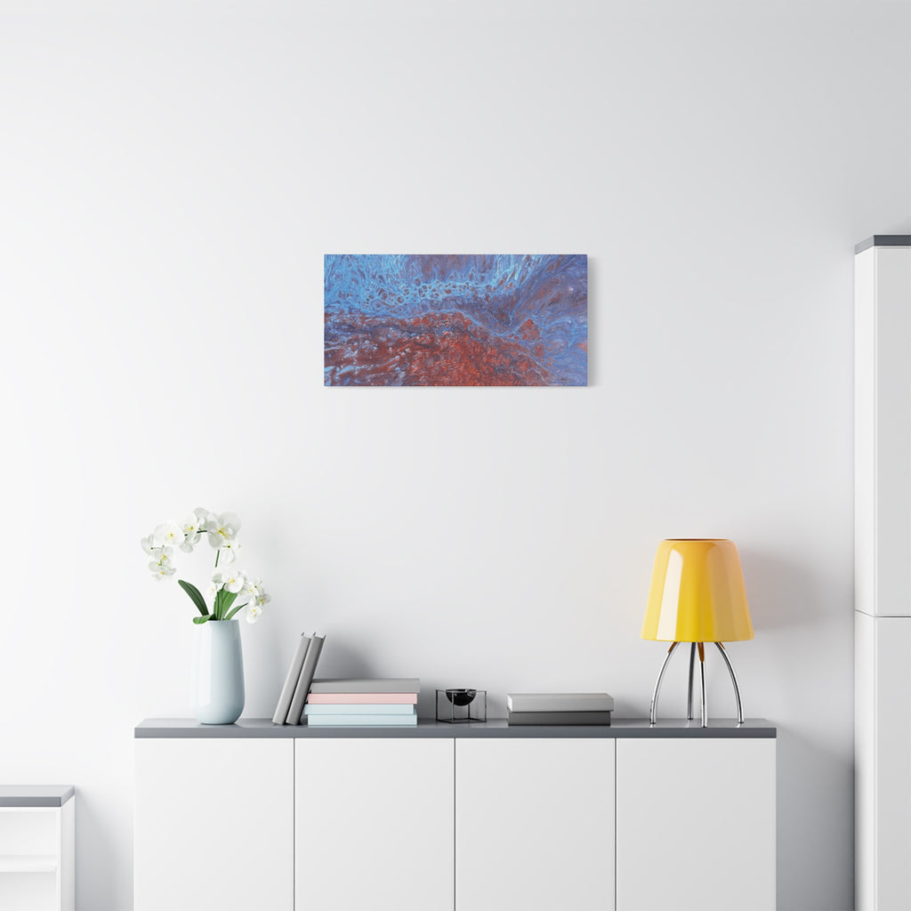 Abstract Blue & Rust Fluid Art Matte Canvas Wave Stretched Wall Art