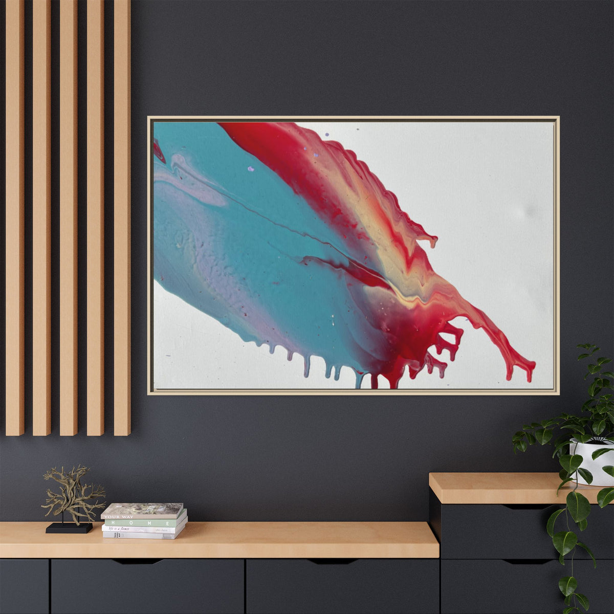 Ceiling Abstract Drip Matte Canvas Framed Print  Multicolor Fluid Art