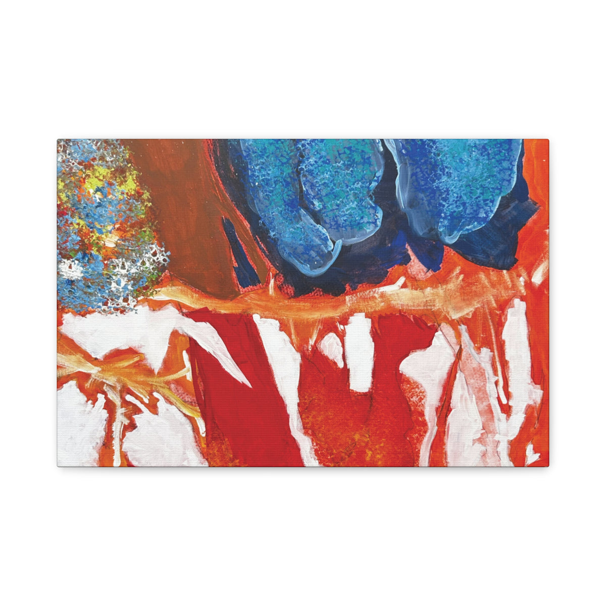 Abstract Red & Blue Matte Stretched Canvas Modern Expressionist Wall Art