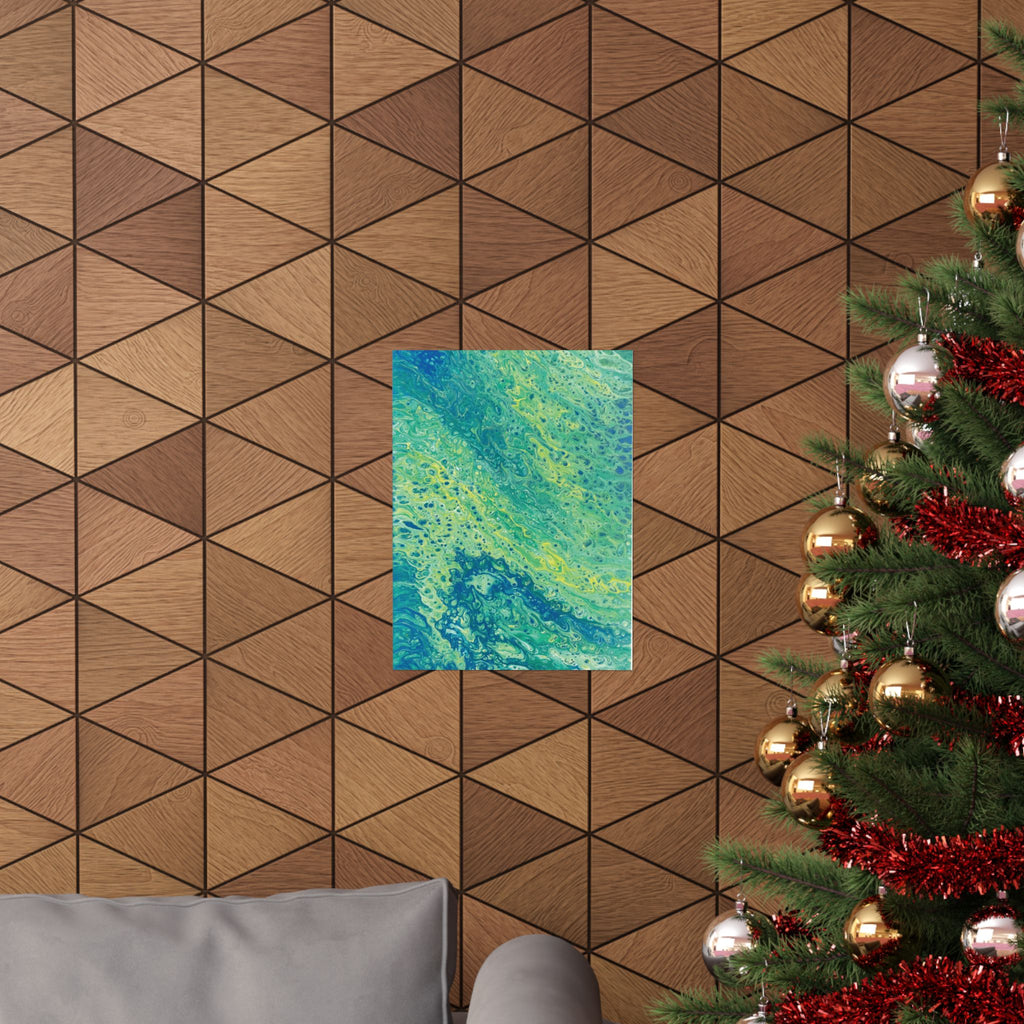 Moss Abstract Ocean Flow Matte Poster (Blue-Green Vertical Fluid Art)