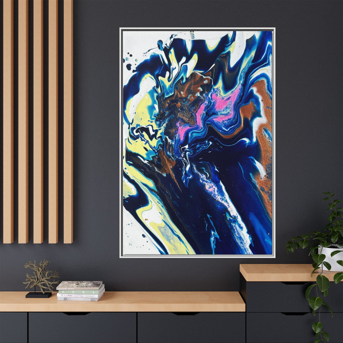 Framed Canvas Print Change Abstract Fluid Art (Blue Multicolor)
