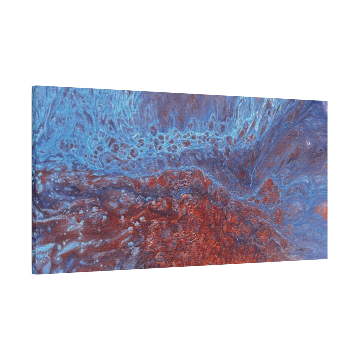 Abstract Blue & Rust Fluid Art Matte Canvas Wave Stretched Wall Art