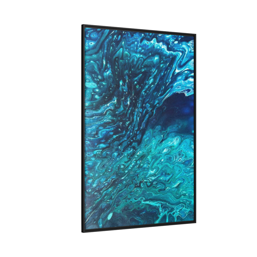 Framed Ocean Abstract Matte Canvas Art Turquoise Blue Fluid Painting