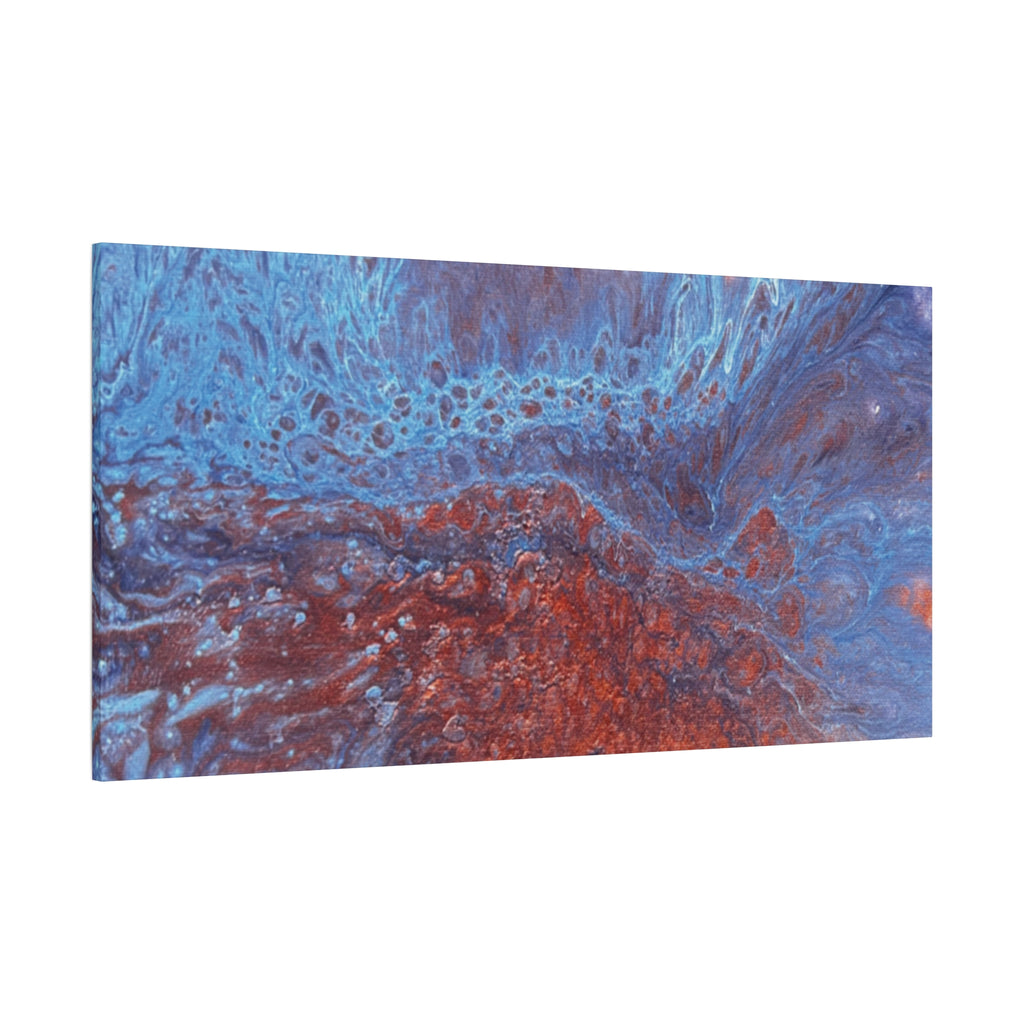 Abstract Blue & Rust Fluid Art Matte Canvas Wave Stretched Wall Art