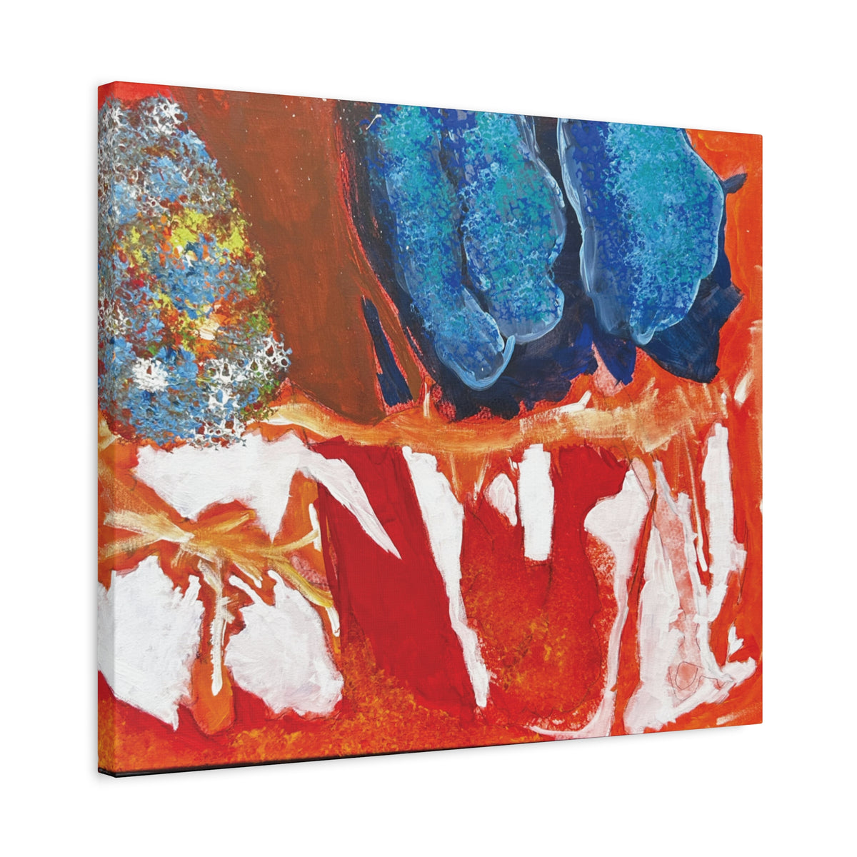 Abstract Red & Blue Matte Stretched Canvas Modern Expressionist Wall Art