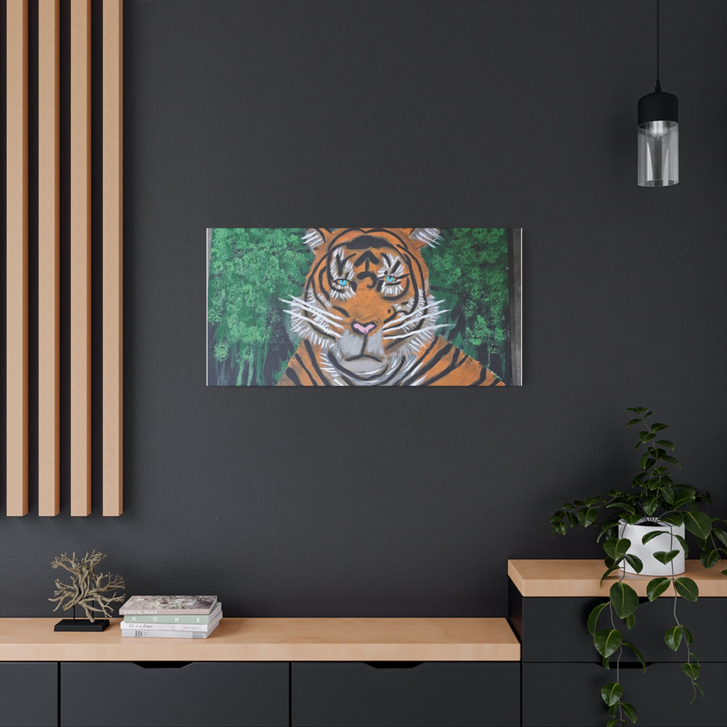 Tiger Portrait Matte Canvas Wall Art Bold Jungle Tiger Painting on Stretched Canvas