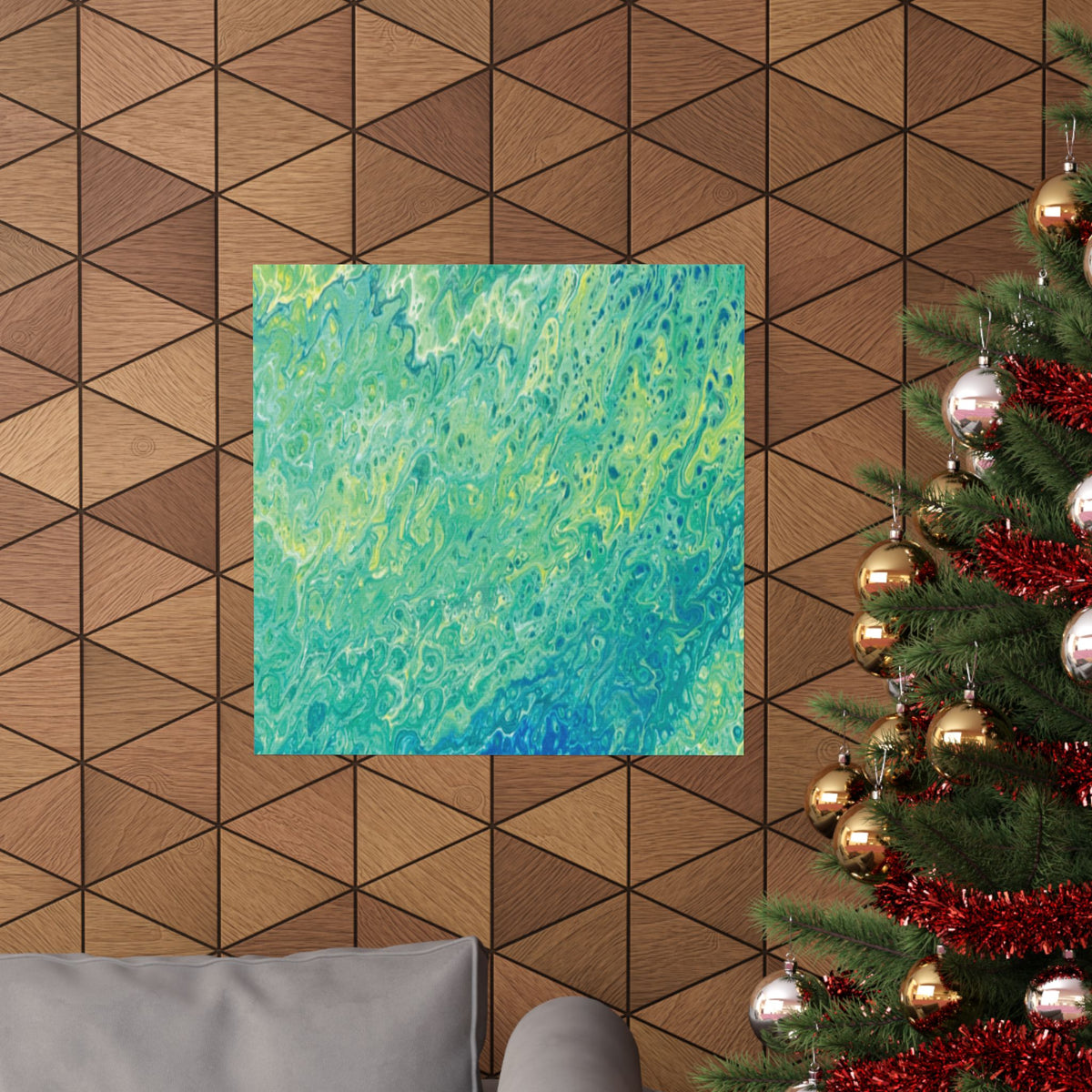 Abstract Ocean Blue Matte Poster Moss Turquoise Green Fluid Art