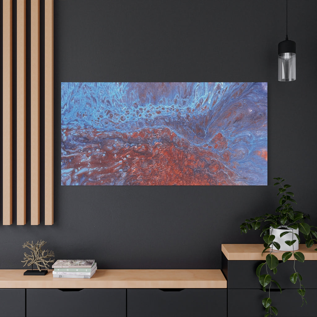 Abstract Blue & Rust Fluid Art Matte Canvas Wave Stretched Wall Art