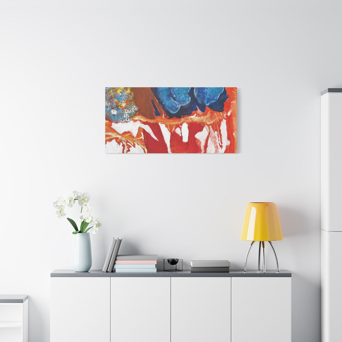 Abstract Red & Blue Matte Stretched Canvas Modern Expressionist Wall Art