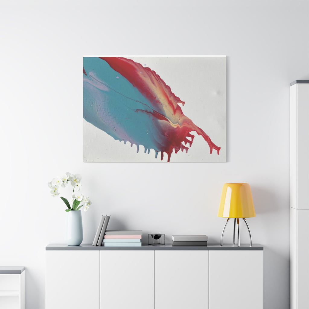 Ceiling Abstract Drip Matte Canvas Print (Blue & Red Fluid Art)
