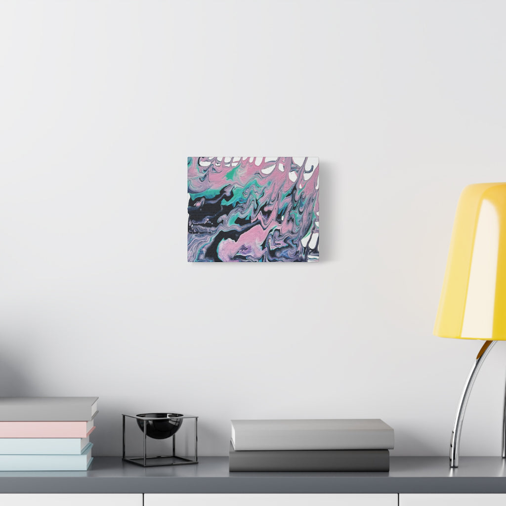 Dripping Abstract Pour Painting Canvas  Pink Teal Fluid Art Stretched Wall Decor