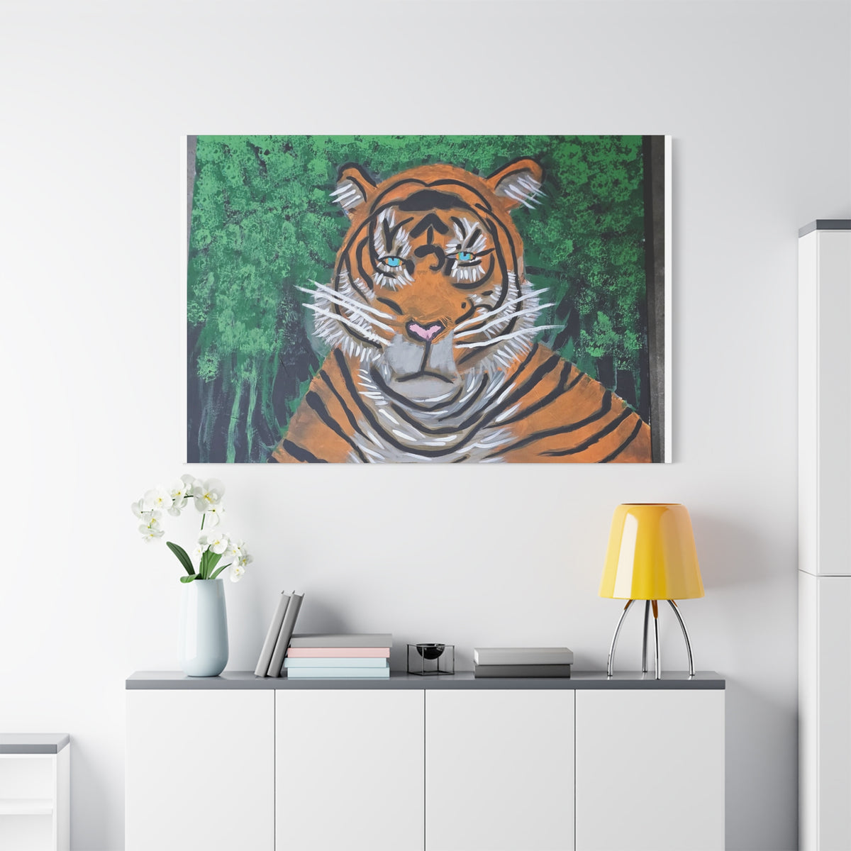 Tiger Portrait Matte Canvas Wall Art Bold Jungle Tiger Painting on Stretched Canvas