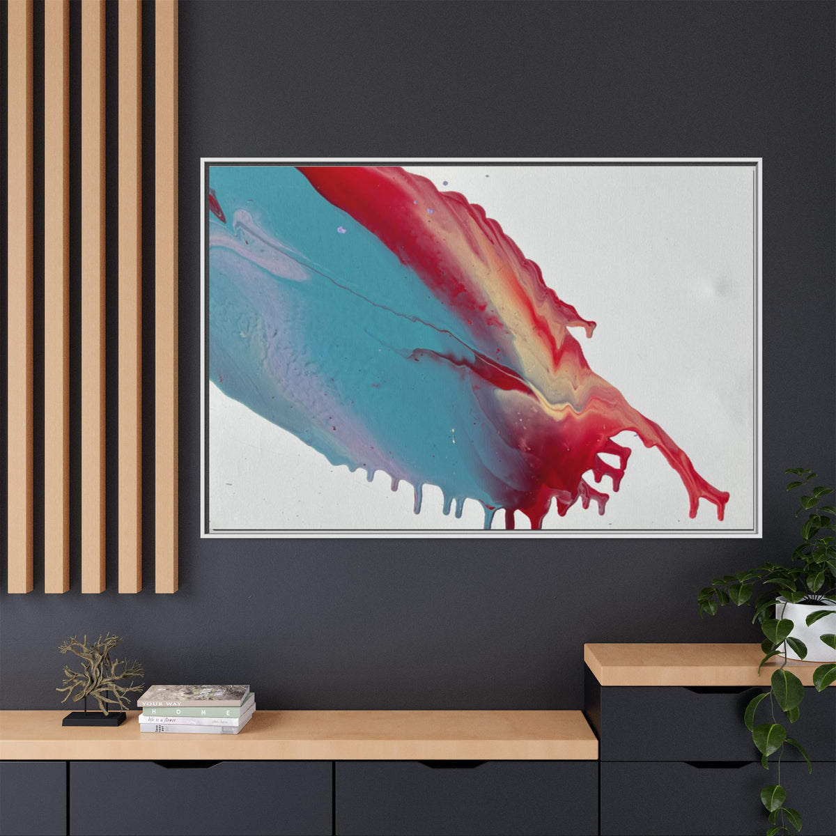 Ceiling Abstract Drip Matte Canvas Framed Print  Multicolor Fluid Art