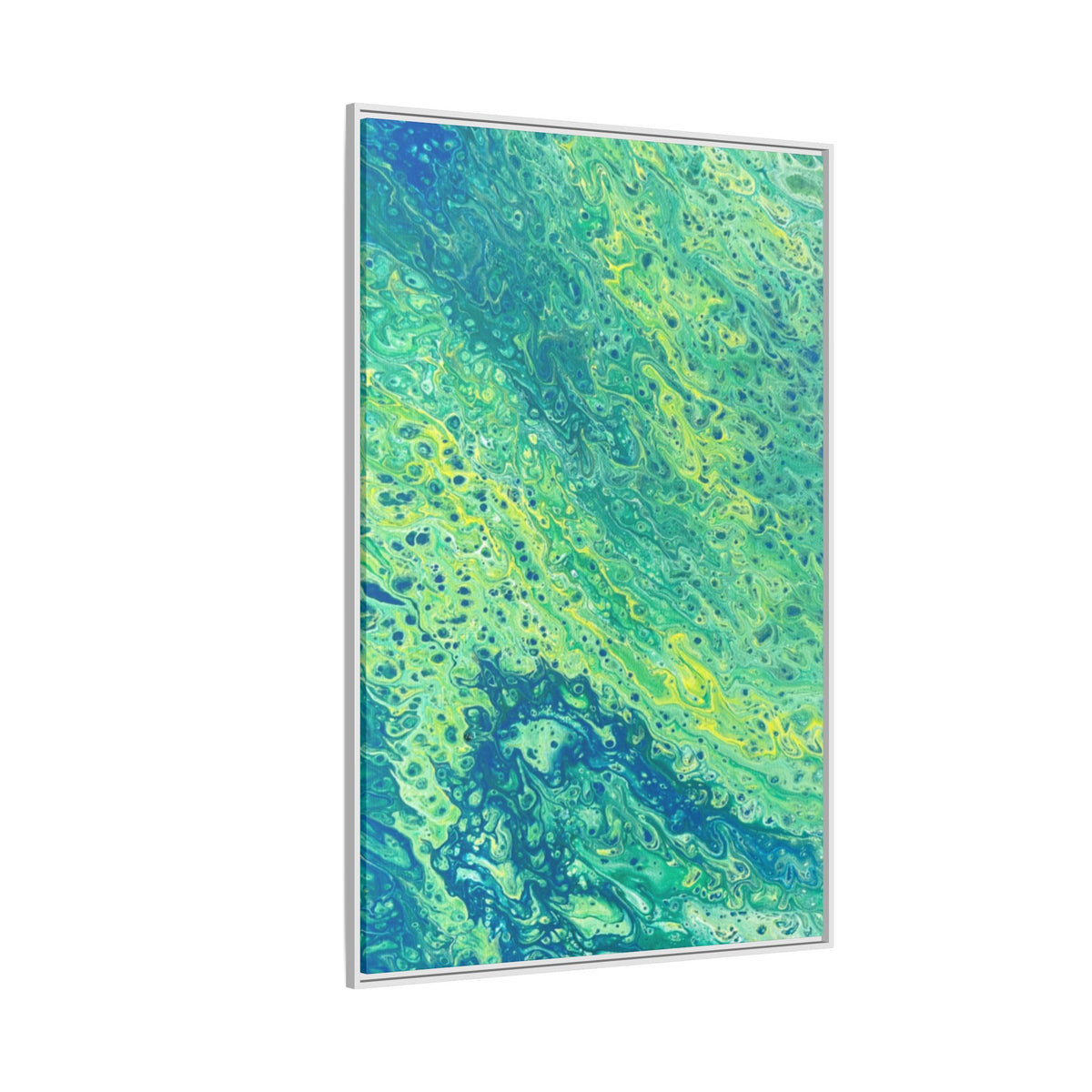 Abstract Teal & Lime Fluid Art Matte Canvas Print Framed Wall Art