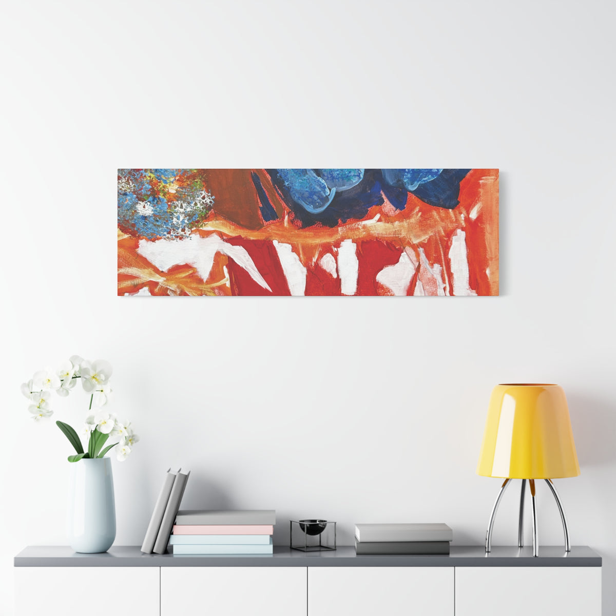 Abstract Red & Blue Matte Stretched Canvas Modern Expressionist Wall Art