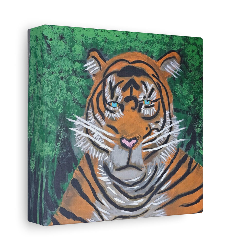 Tiger Portrait Matte Canvas Wall Art Bold Jungle Tiger Painting on Stretched Canvas