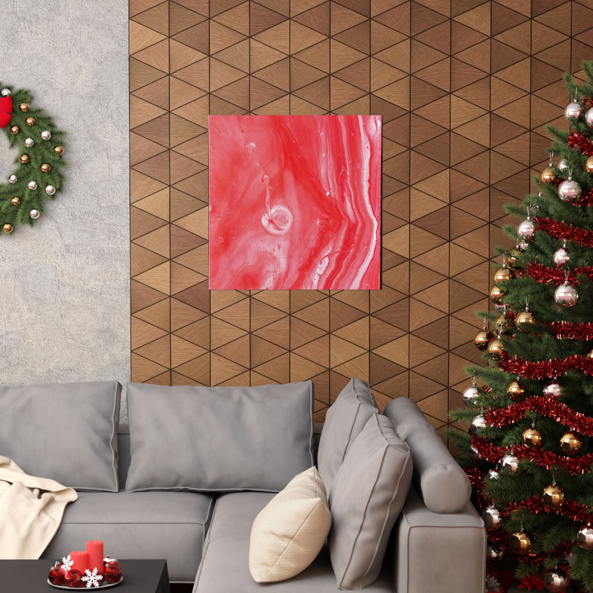 Red Marble Mars Matte Vertical Poster Abstract Red & Cream Wall Art