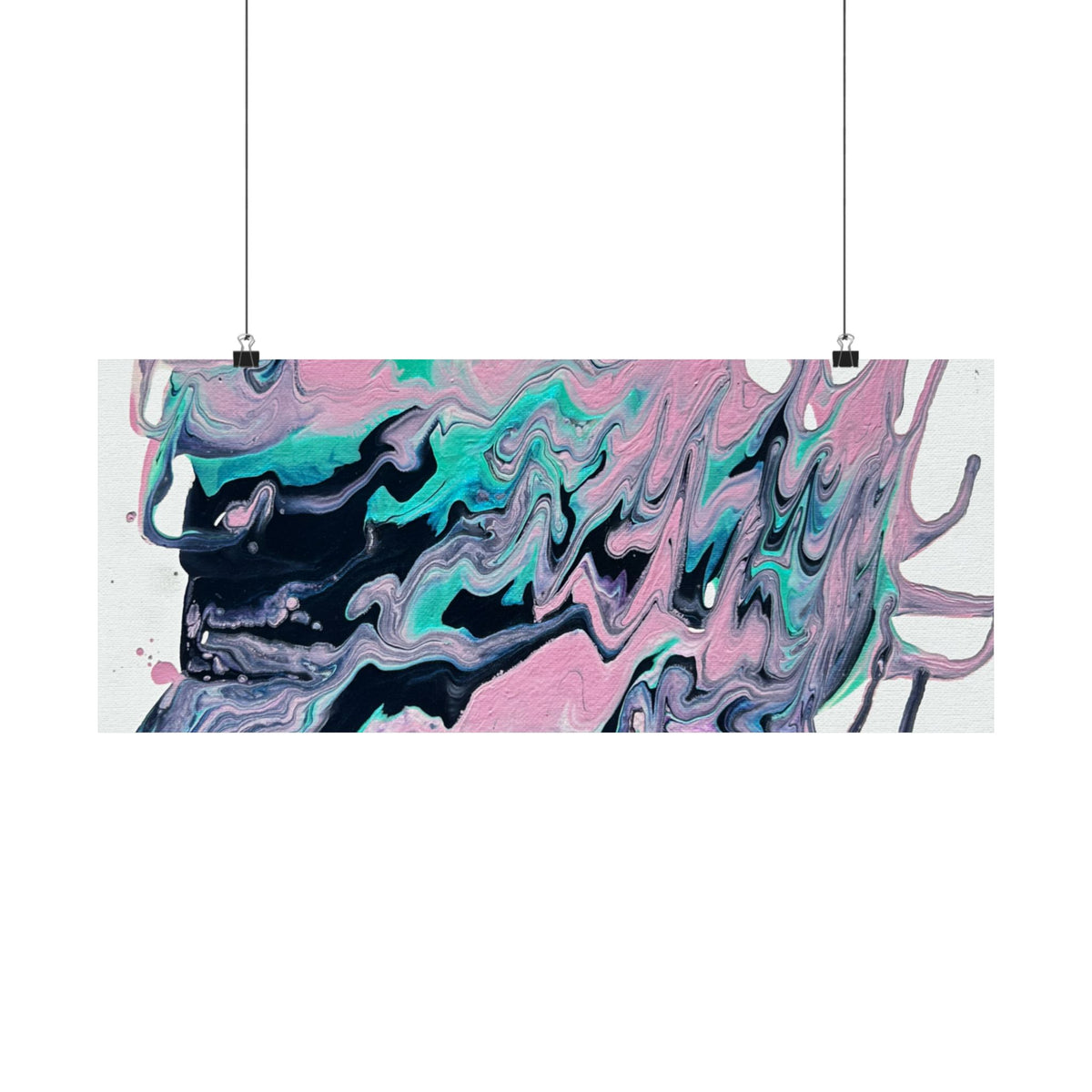 Abstract Fluid Art Poster Dripping Pink & Teal Matte Horizontal Print