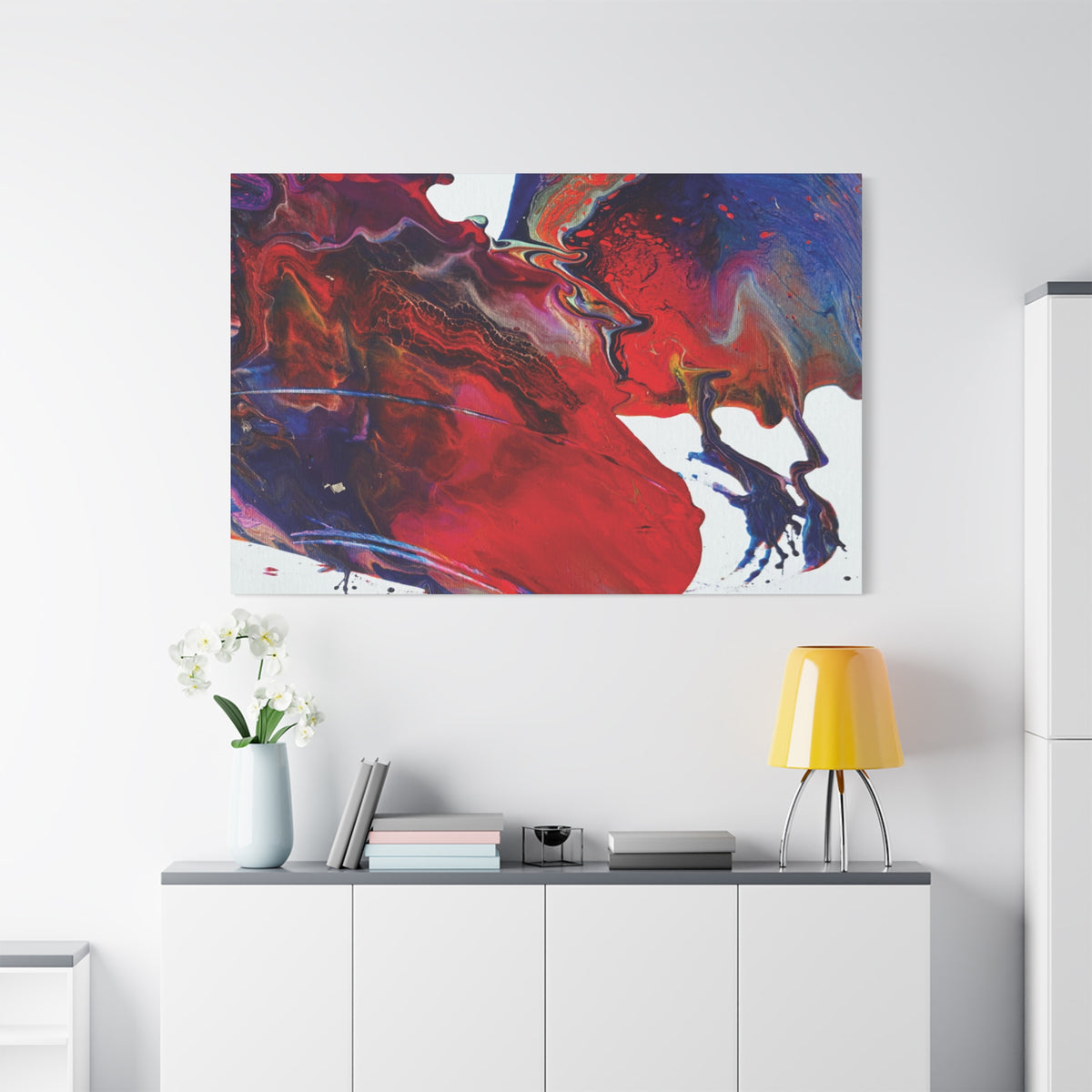 Abstract Red & Blue Fluid Art Matte Canvas Print Universe Stretched 1.25"