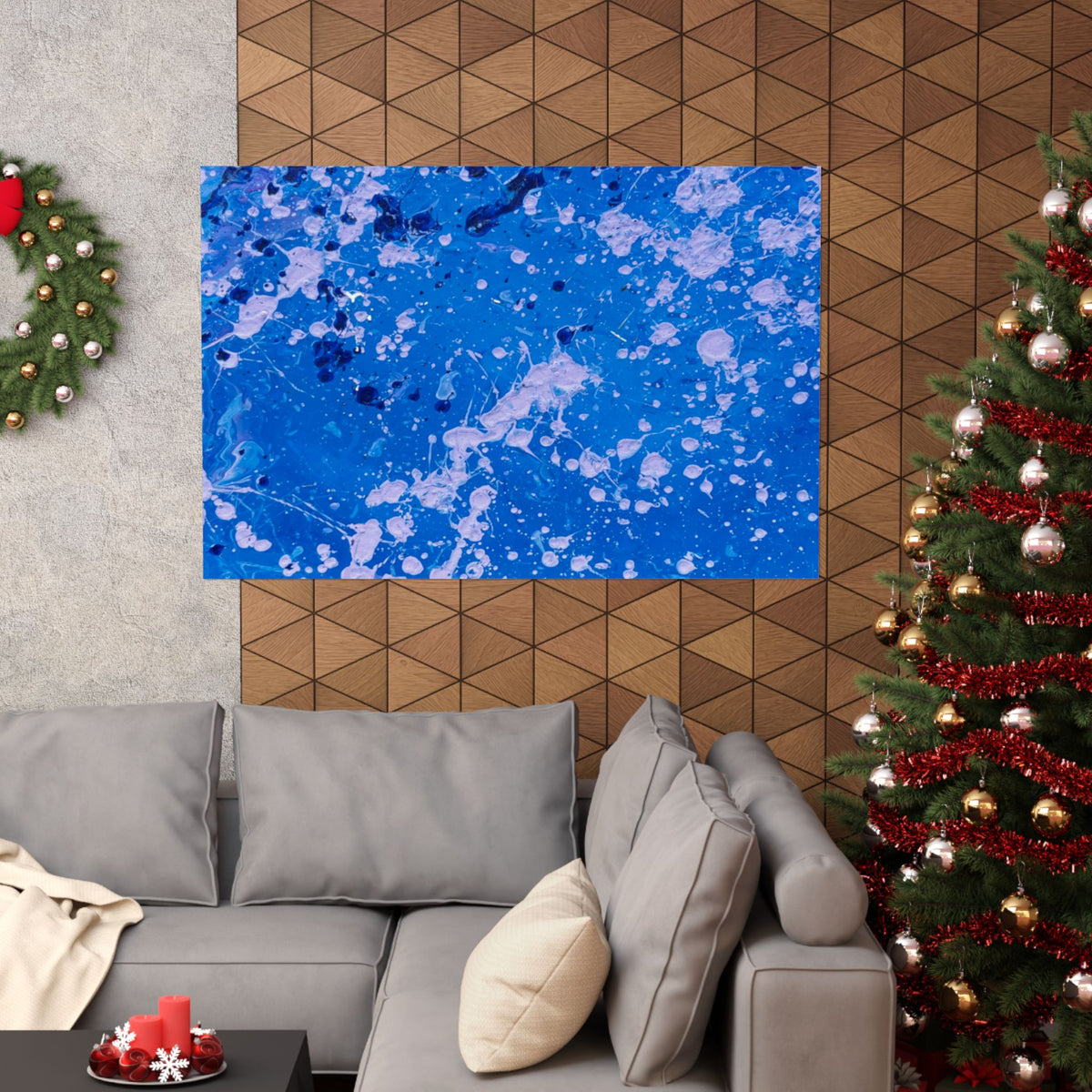 Blue Abstract Splash Matte Poster Horizontal Ocean-Inspired Art Print