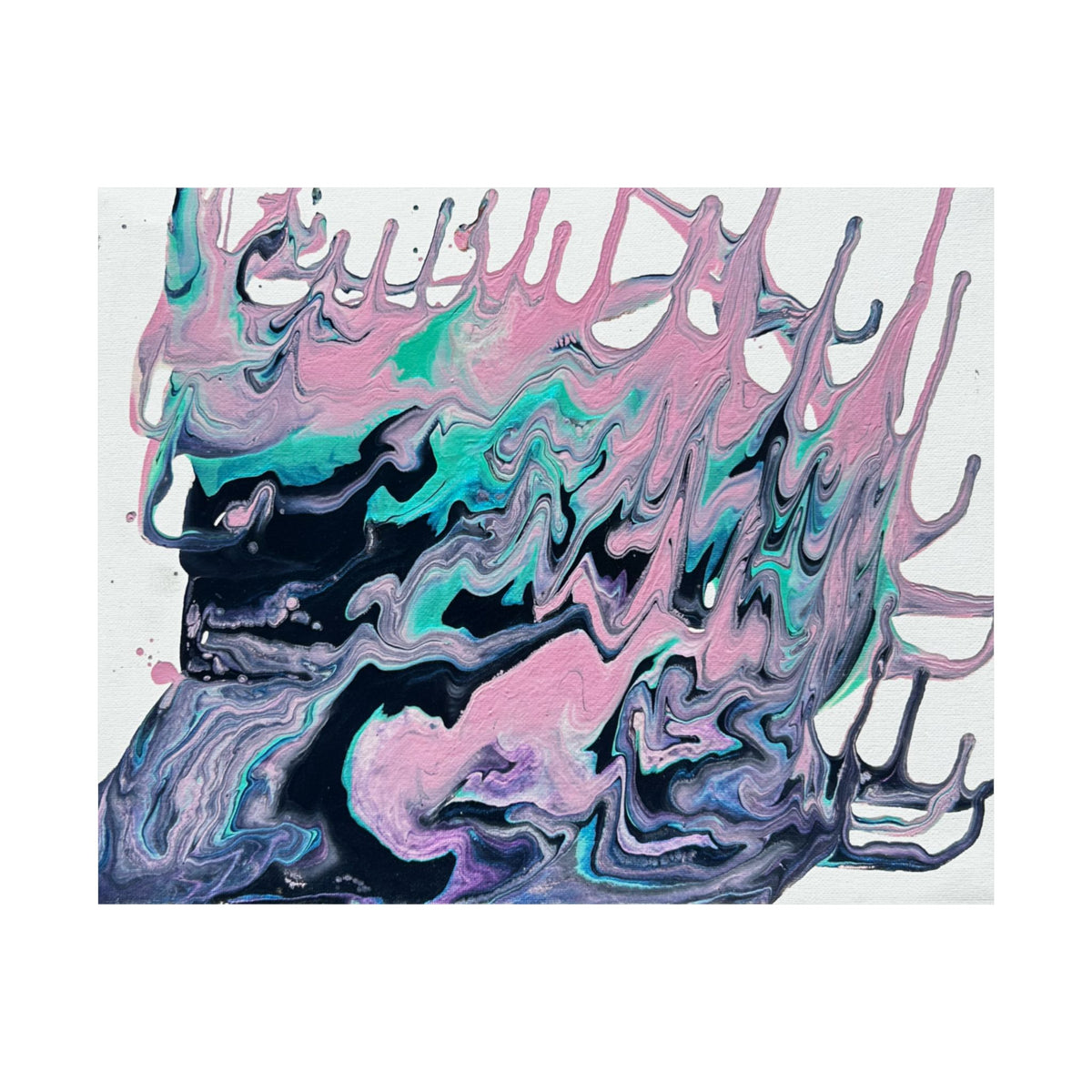 Abstract Fluid Art Poster Dripping Pink & Teal Matte Horizontal Print