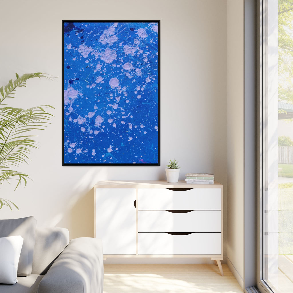 Abstract Blue Splatter Matte Canvas Print Dots (Framed)