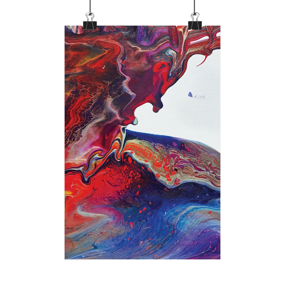 Abstract Fluid Art Matte Poster Universe Vertical Red & Blue Wall Art