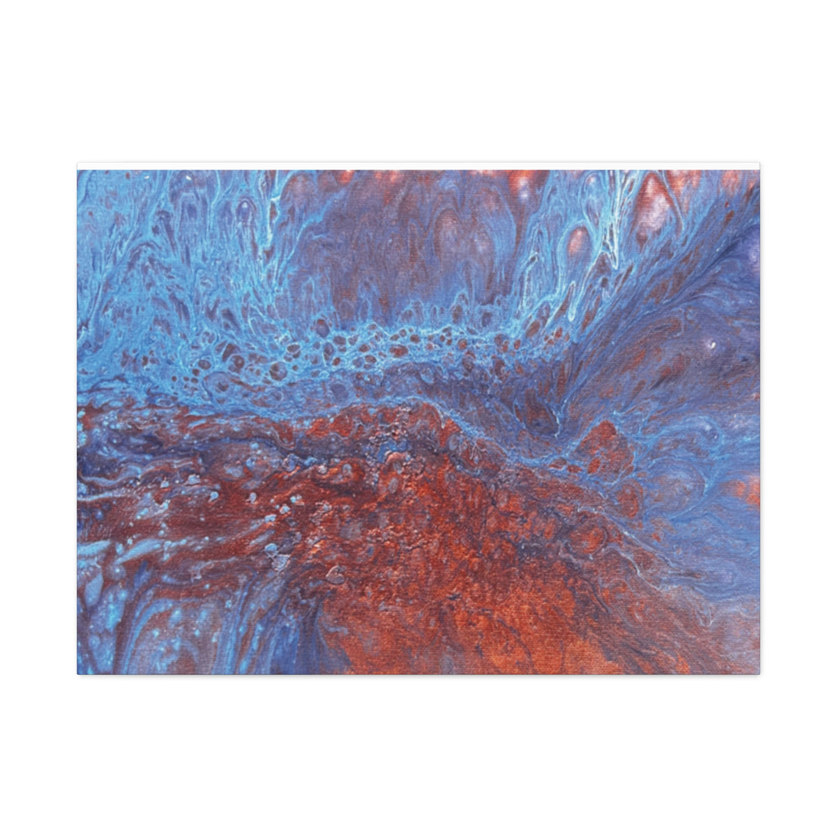Abstract Blue & Rust Fluid Art Matte Canvas Wave Stretched Wall Art