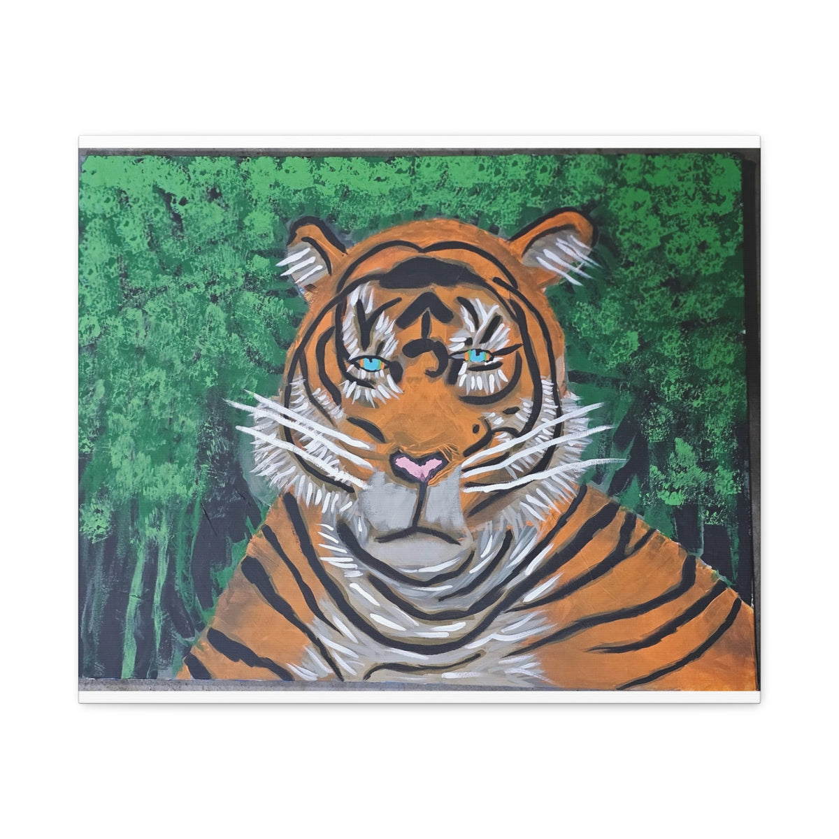 Tiger Portrait Matte Canvas Wall Art Bold Jungle Tiger Painting on Stretched Canvas