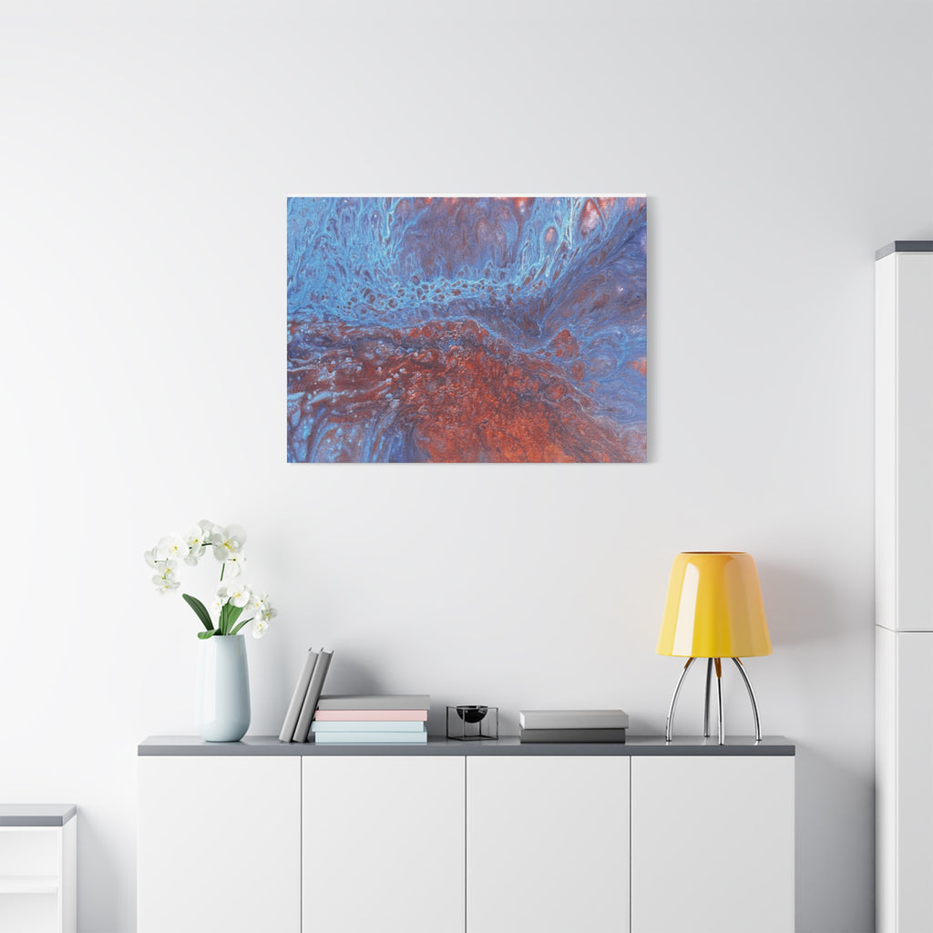 Abstract Blue & Rust Fluid Art Matte Canvas Wave Stretched Wall Art