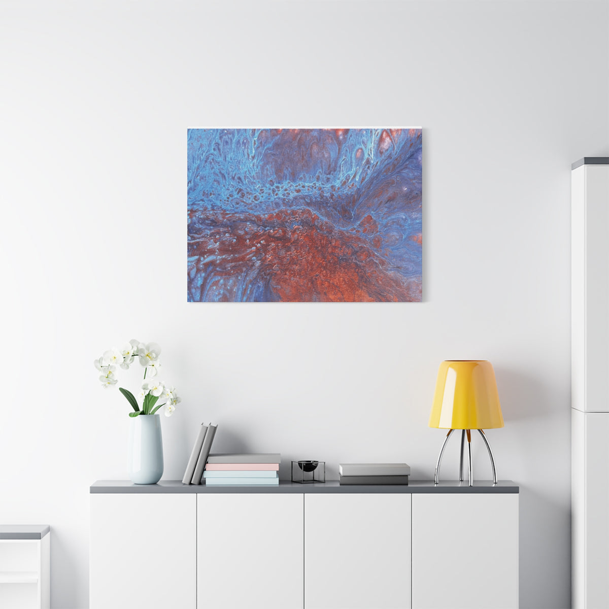 Abstract Blue & Rust Fluid Art Matte Canvas Wave Stretched Wall Art