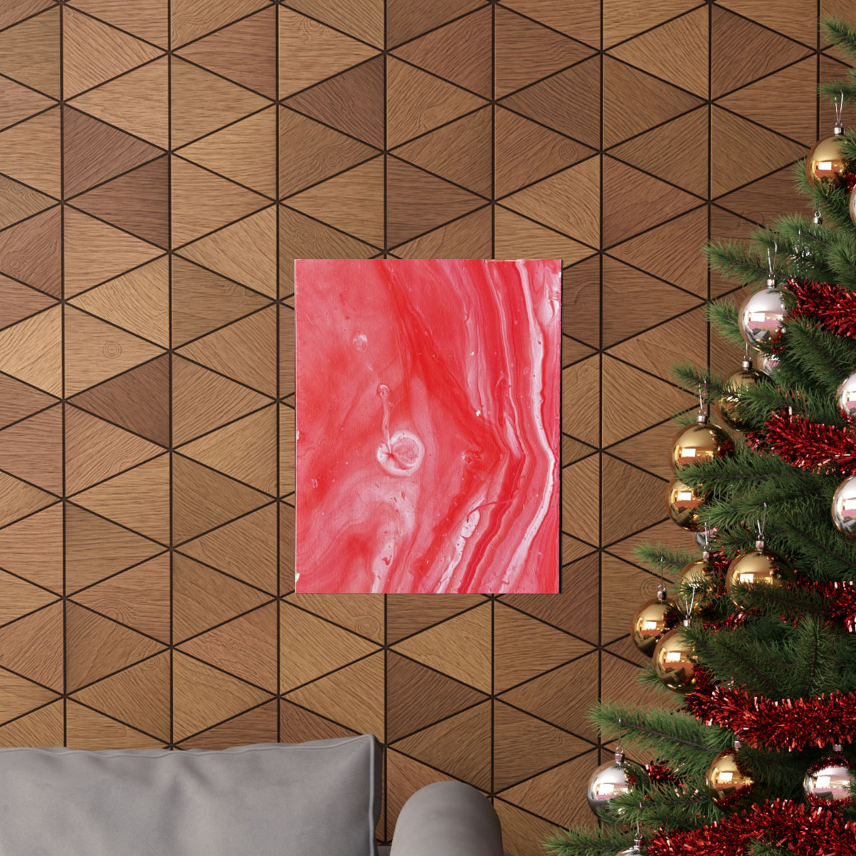 Red Marble Mars Matte Vertical Poster Abstract Red & Cream Wall Art