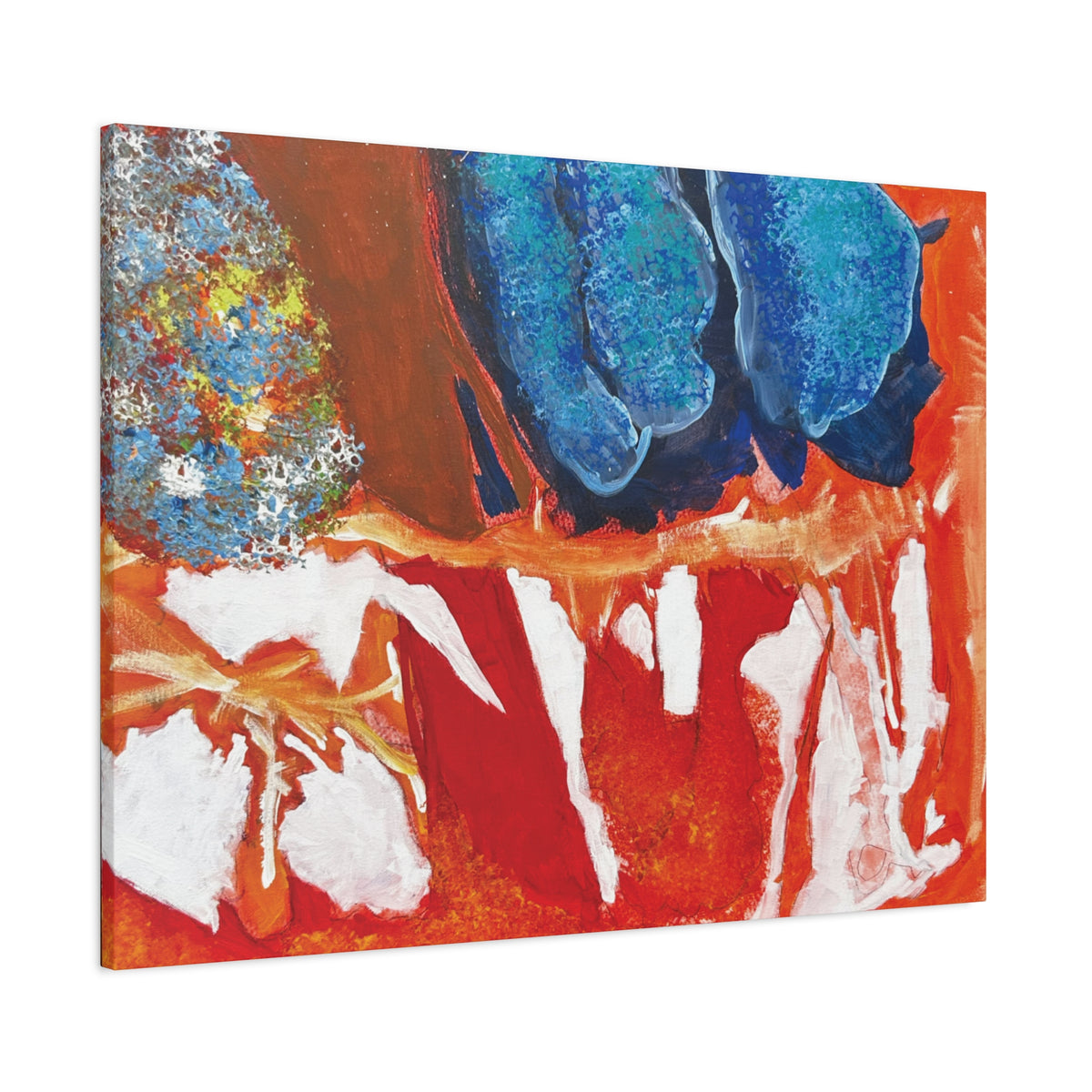 Abstract Red & Blue Matte Stretched Canvas Modern Expressionist Wall Art