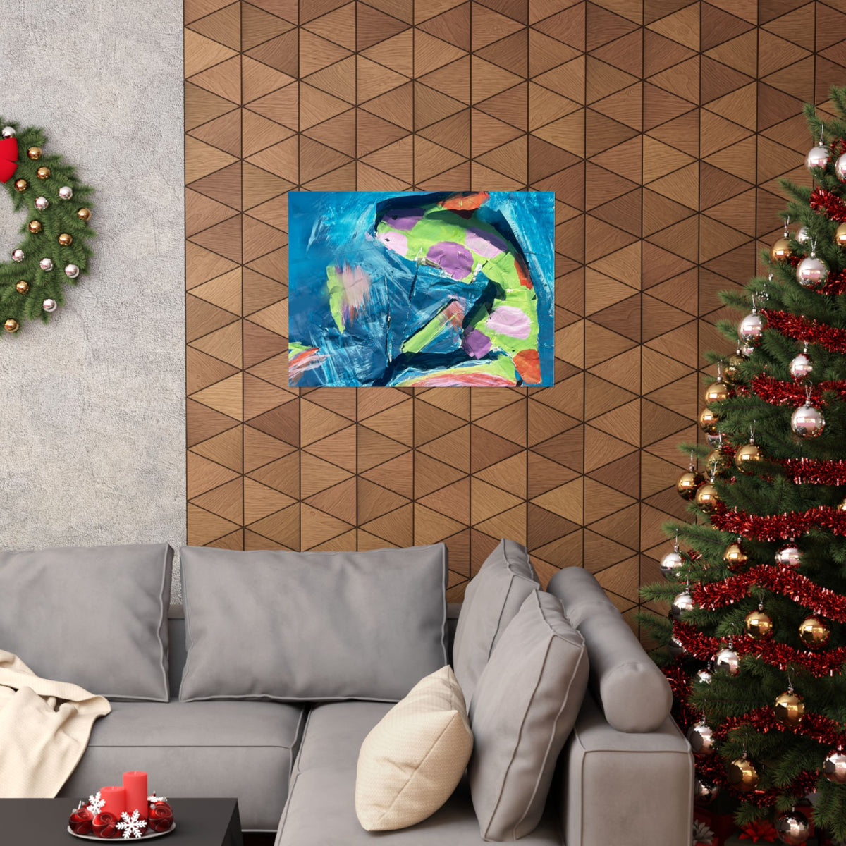The Fish Abstract Color Splash Matte Horizontal Poster Vibrant Blue & Neon Accent Wall Art