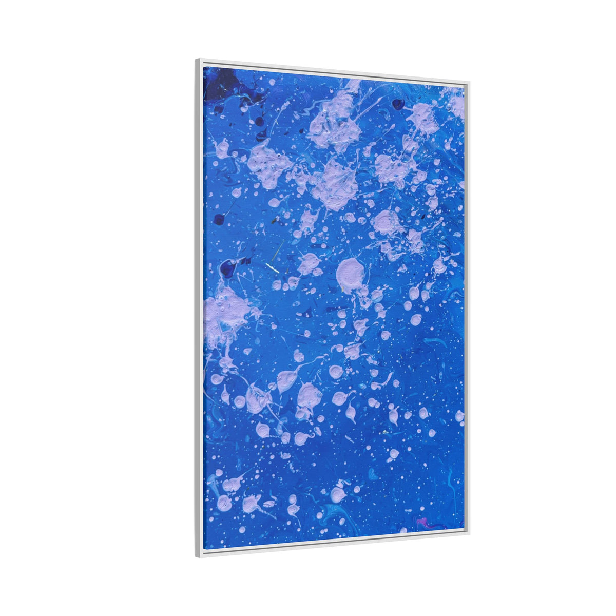 Abstract Blue Splatter Matte Canvas Print Dots (Framed)