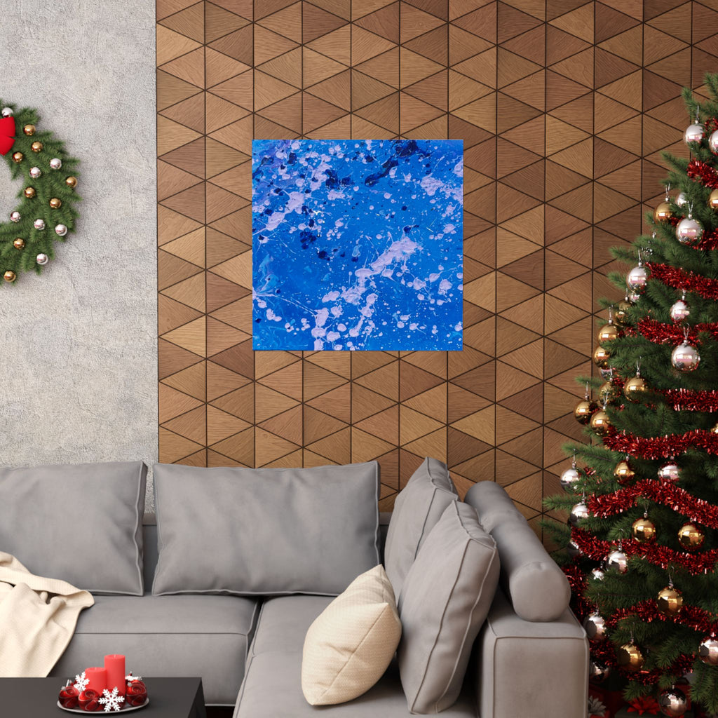 Blue Abstract Splash Matte Poster Horizontal Ocean-Inspired Art Print